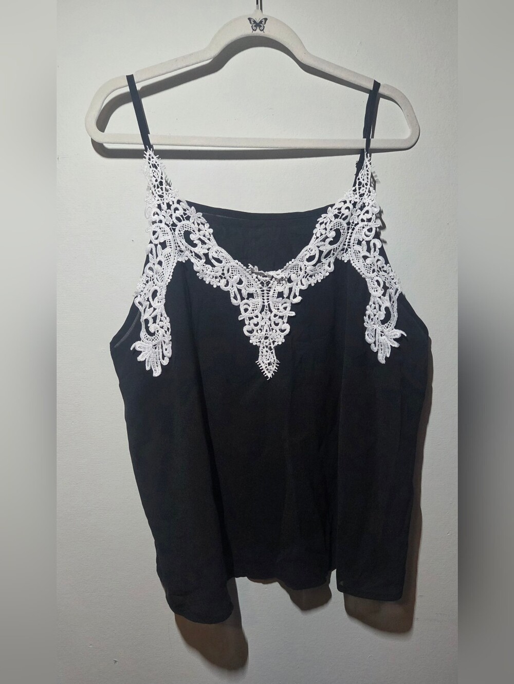 Black Spaghetti Strap Tank with White Crochet Trim